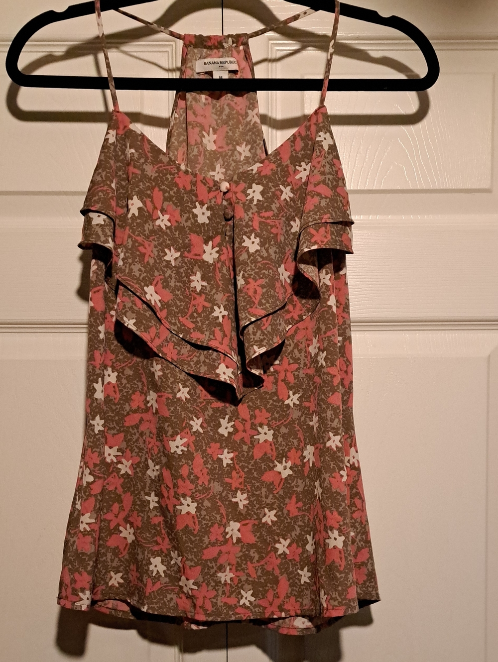 🌸Banana Republic-Floral Ruffle Cami - Pink & Light Brown With Spaghetti strapsm